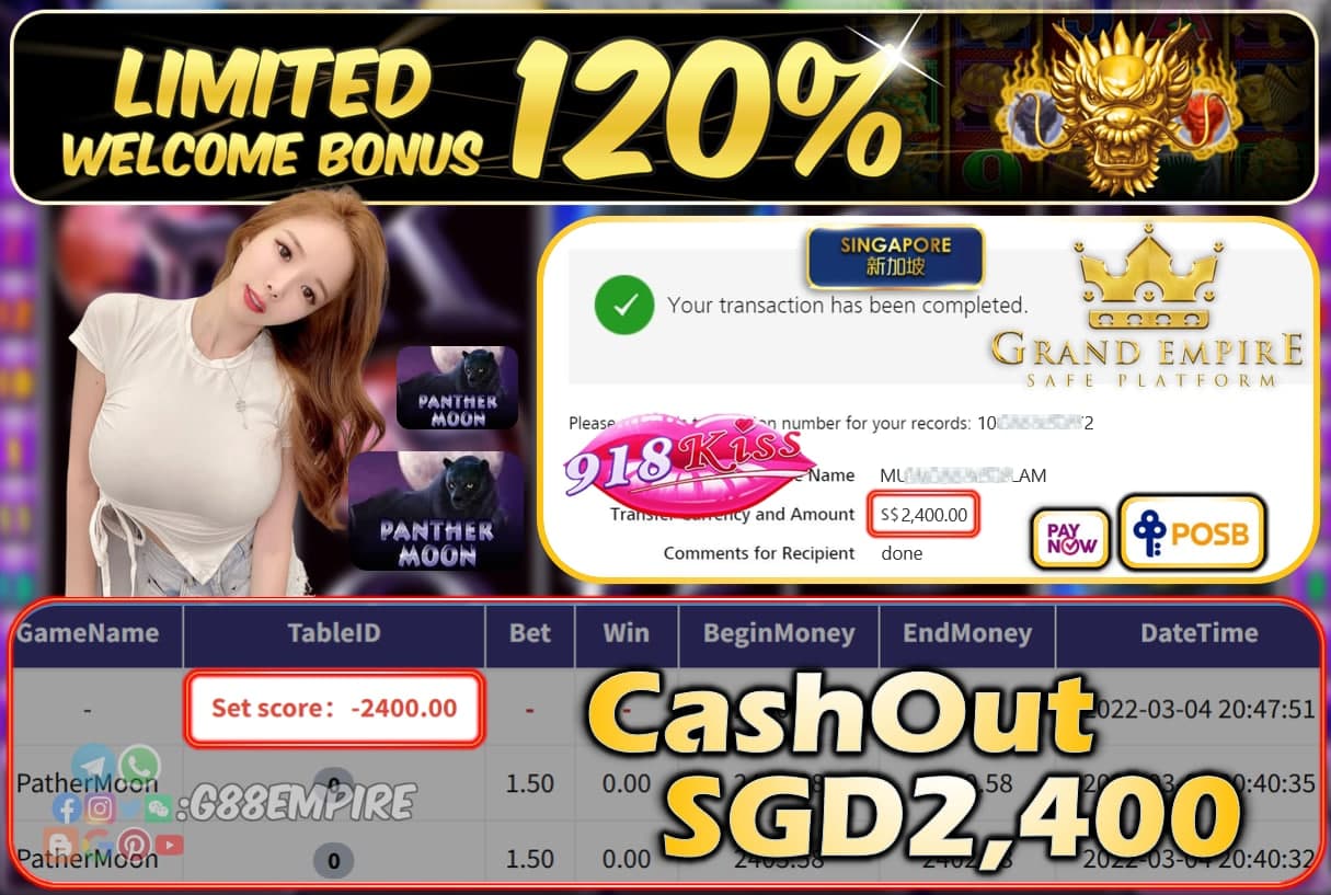 918KISS - PARTHERMOON CASHOUT SGD2400 !!!