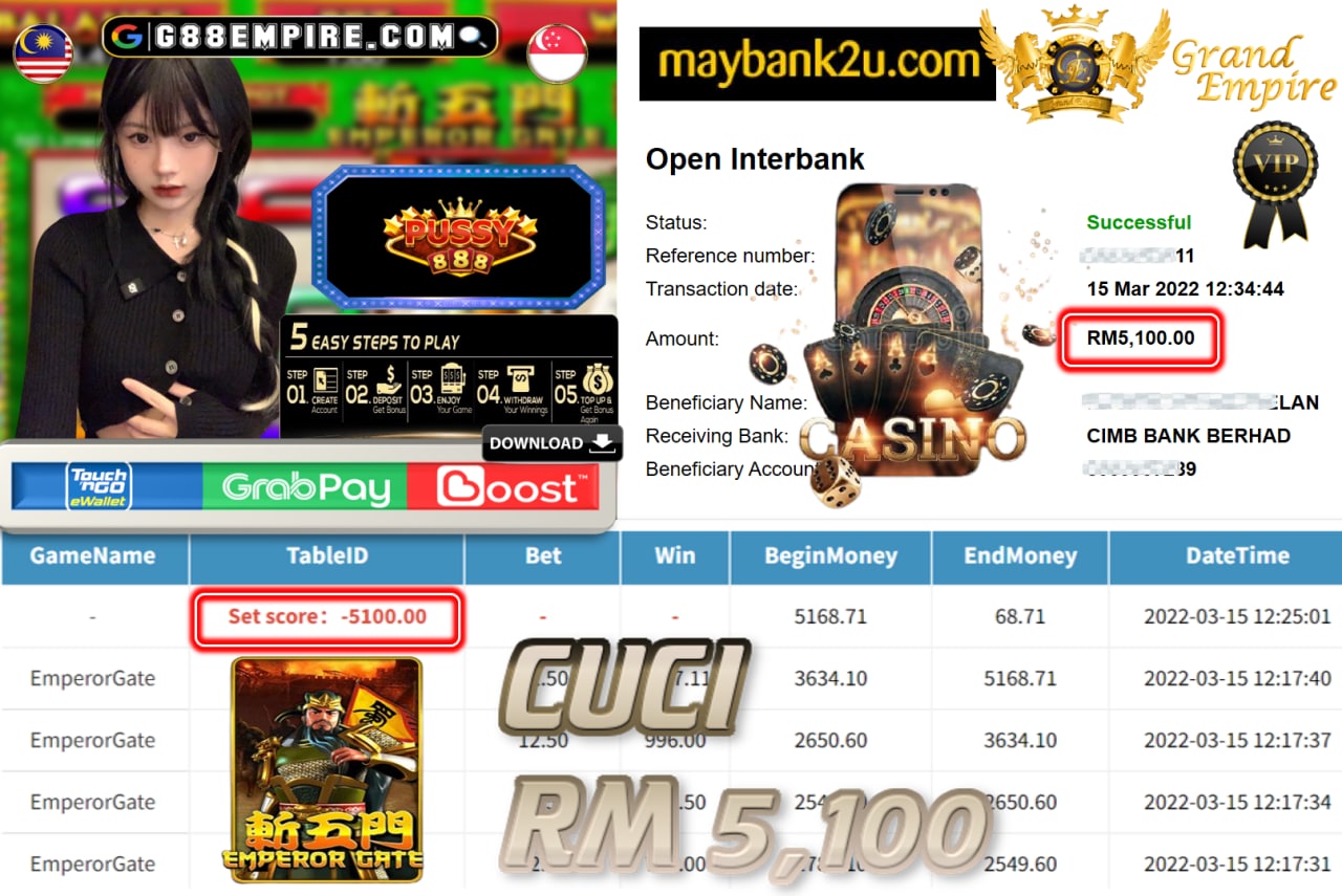 PUSSY888 - EMPERORGATE CUCI RM5,100 !!!