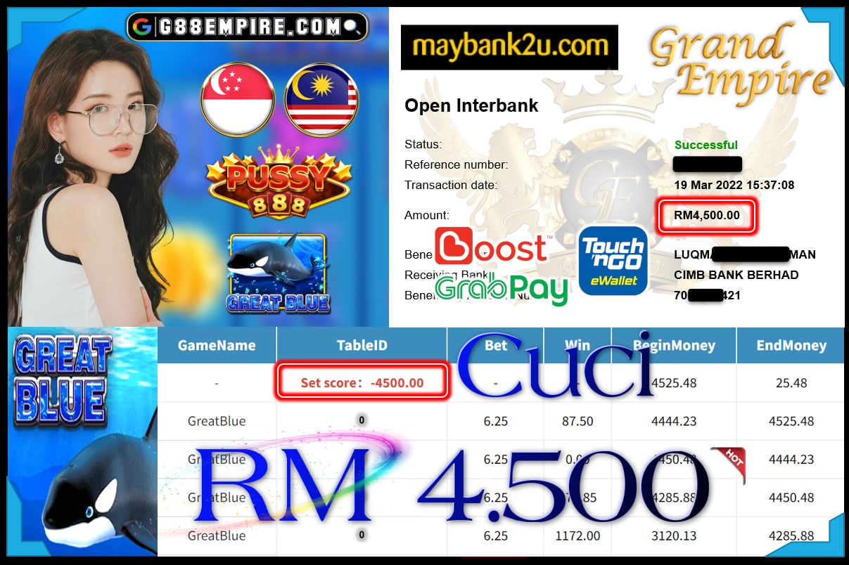 PUSSY888 - GREAT BLUE CUCI RM4,500 !!!