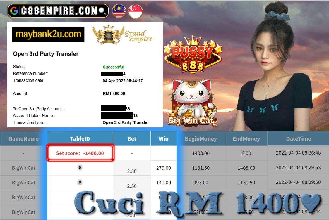 PUSSY888 - BIGWINCAT CUCI RM1,400 !!!