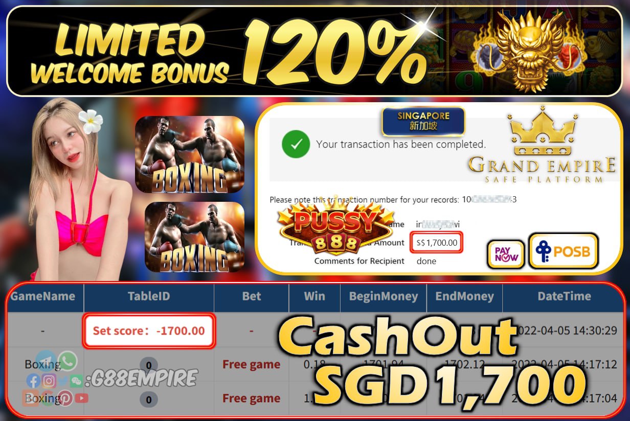 PUSSY888 - BOXING CASHOUT SGD1700 !!!