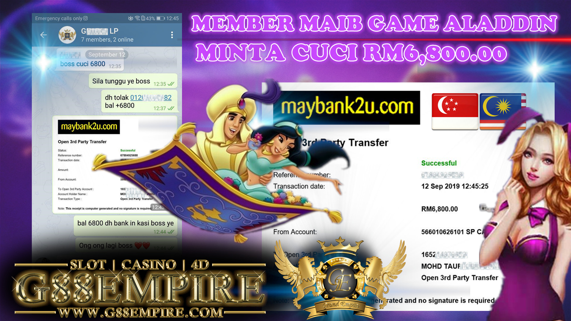MEMBER MAIN GAME ALADDIN MINTA CUCI RM6800 !!!