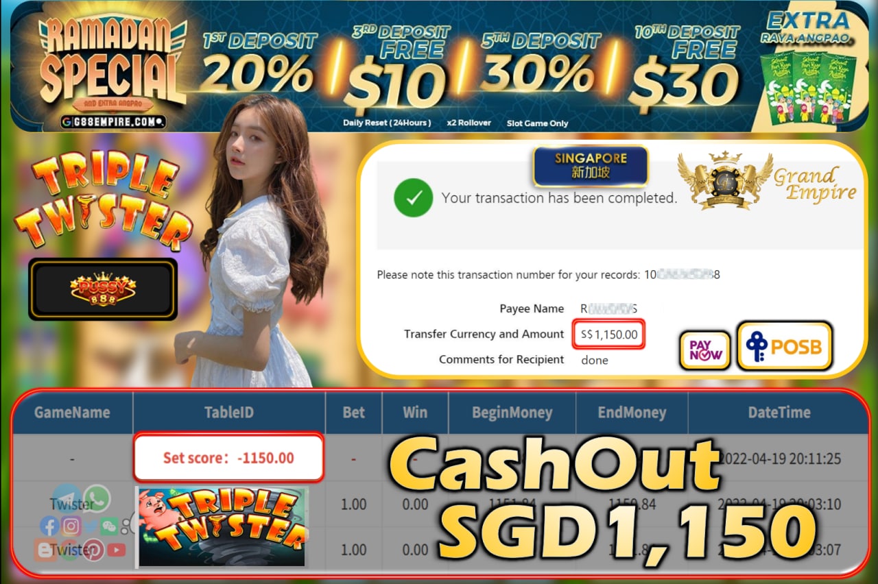 PUSSY888 - TWISTER CASHOUT SGD1150!!!