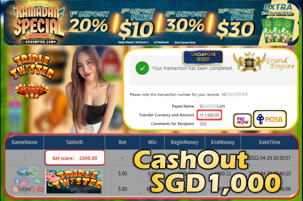 PUSSY888 - TWISTER CASHOUT SGD1000!!!