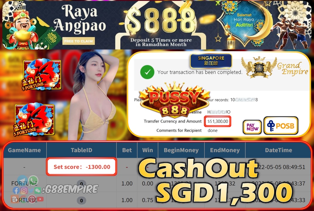 PUSSY888 - FORTUNE CASHOUT SGD1300 !!!