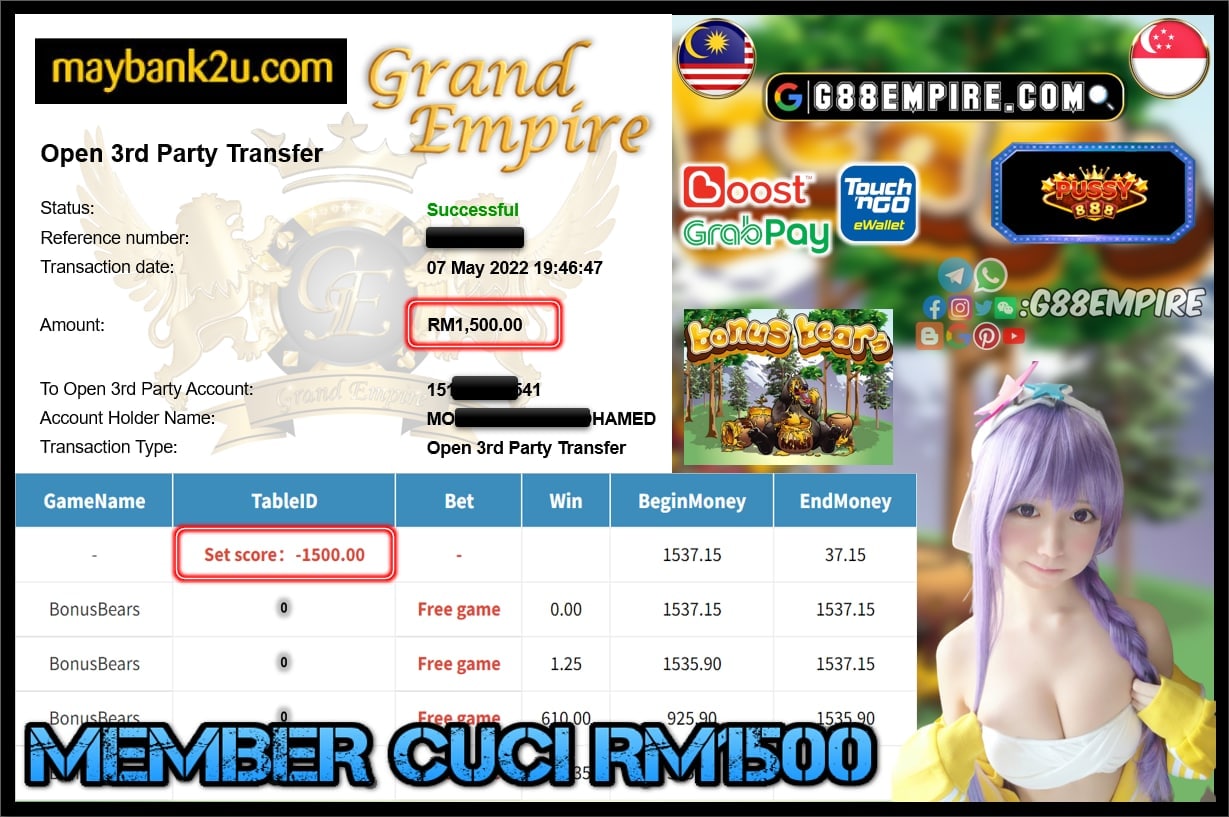PUSSY888 - BONUSBEARS CUCI RM1500 !!!
