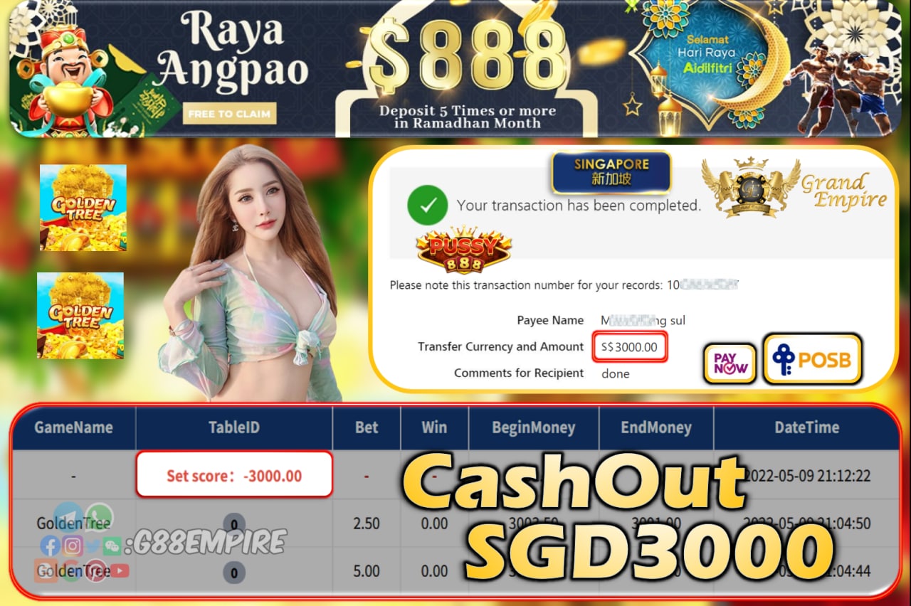 PUSSY888 - GOLDENTREE CASHOUT SGD3000!!!