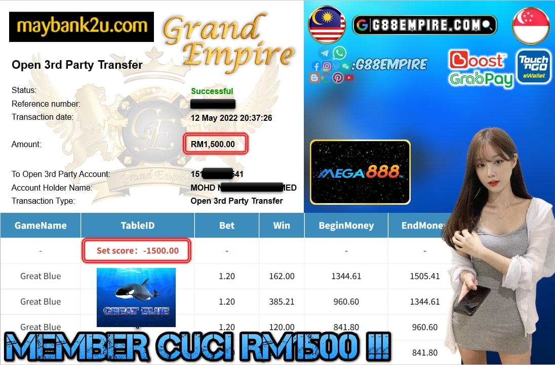 MEGA888 - GREAT BLUE CUCI RM1500 !!!