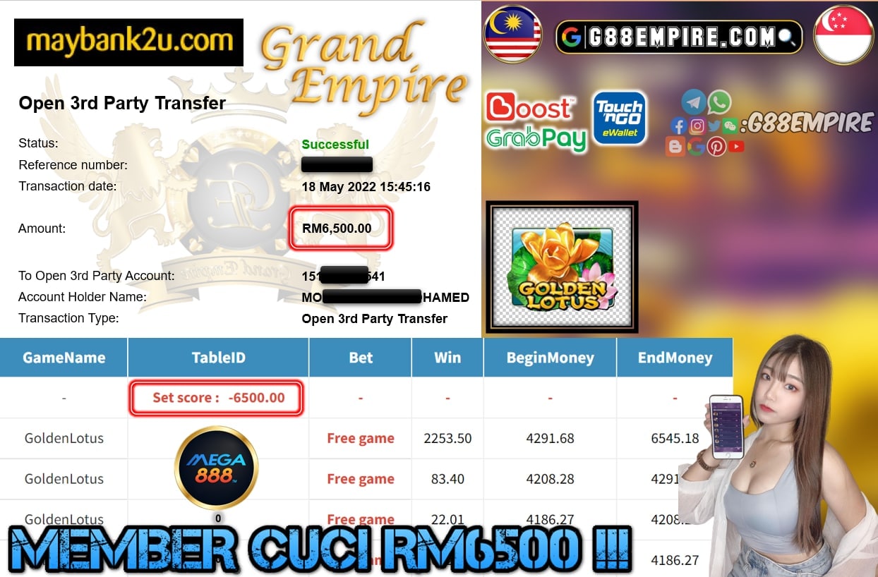 MEGA888 - GOLDENLOTUS CUCI RM6500 !!!