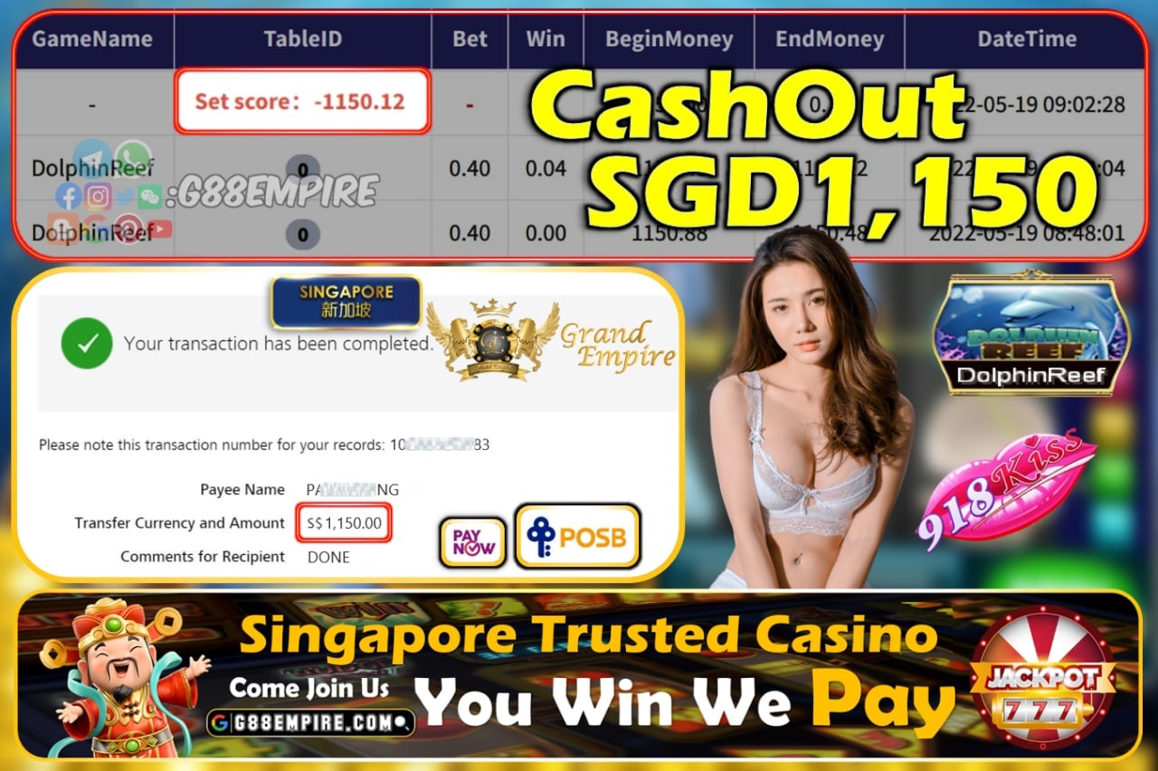 918KISS - DOLPHINEREEF CASHOUT SGD1150 !!!