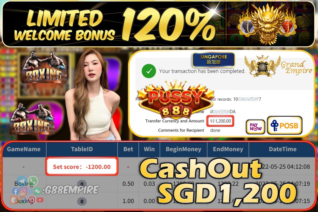 PUSSY888 - BOXING CASHOUT SGD1200 !!!