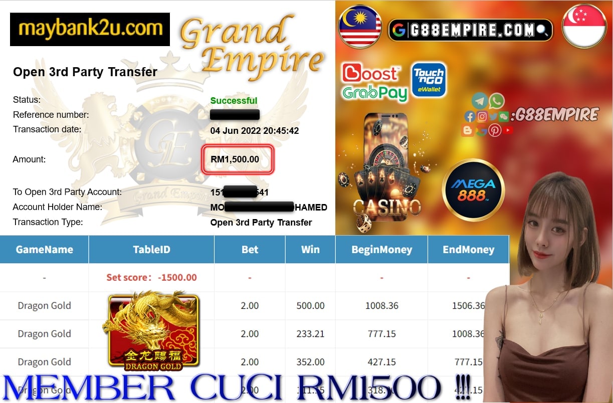 MEGA888 - DRAGON GOLD CUCI RM1500 !!!