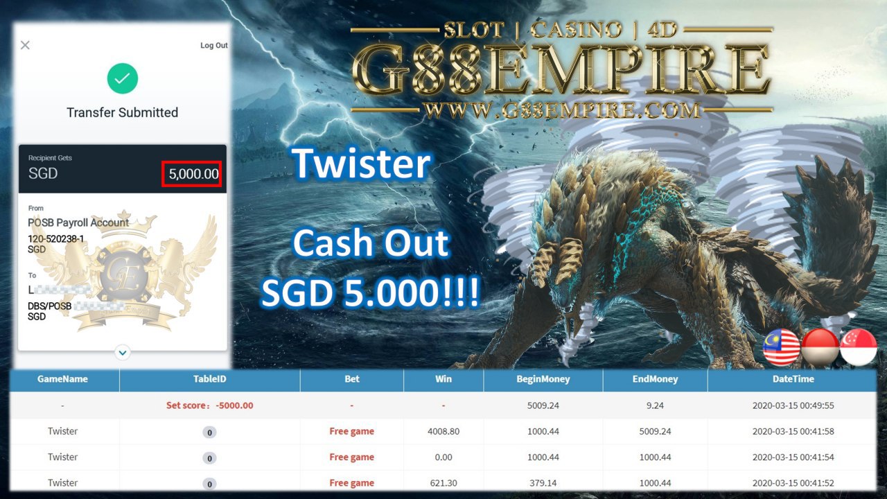 TWISTER CASH OUT SGD 5.000!!!