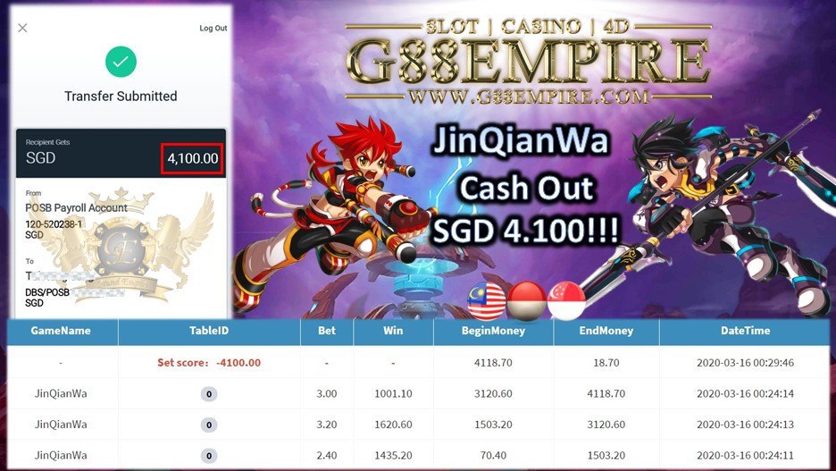 JINQIANWA CASH OUT SGD 4.100!!!