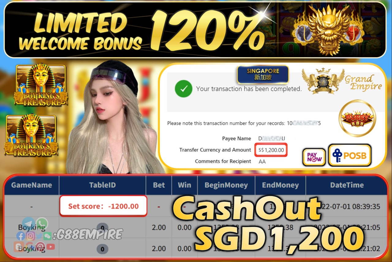 PUSSY888 ~ BOYKING CASHOUT SGD1200!!!