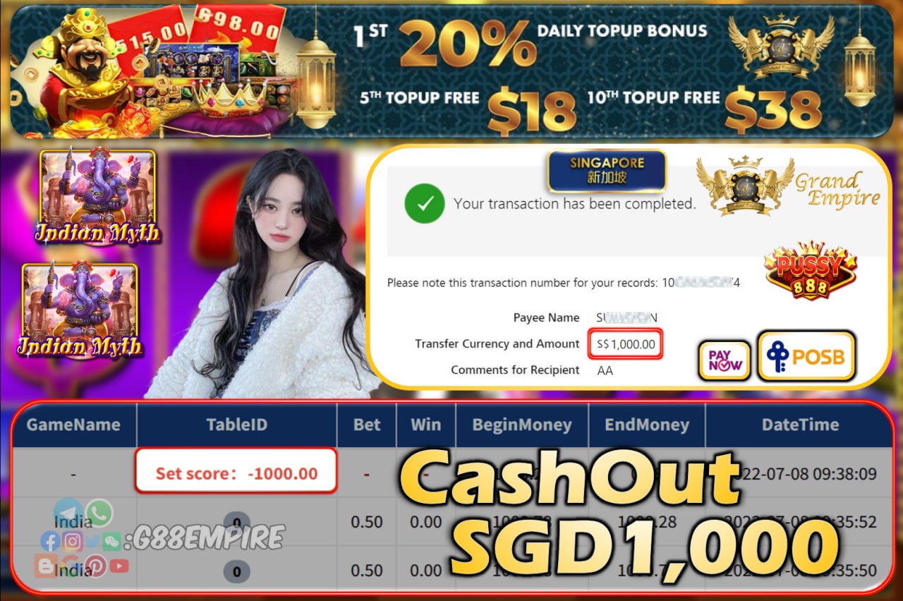 PUSSY888 ~ INDIA CASHOUT SGD1000!!!
