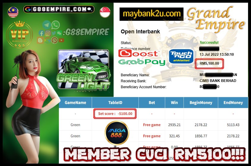 MEGA888 GREEN CUCI RM5100