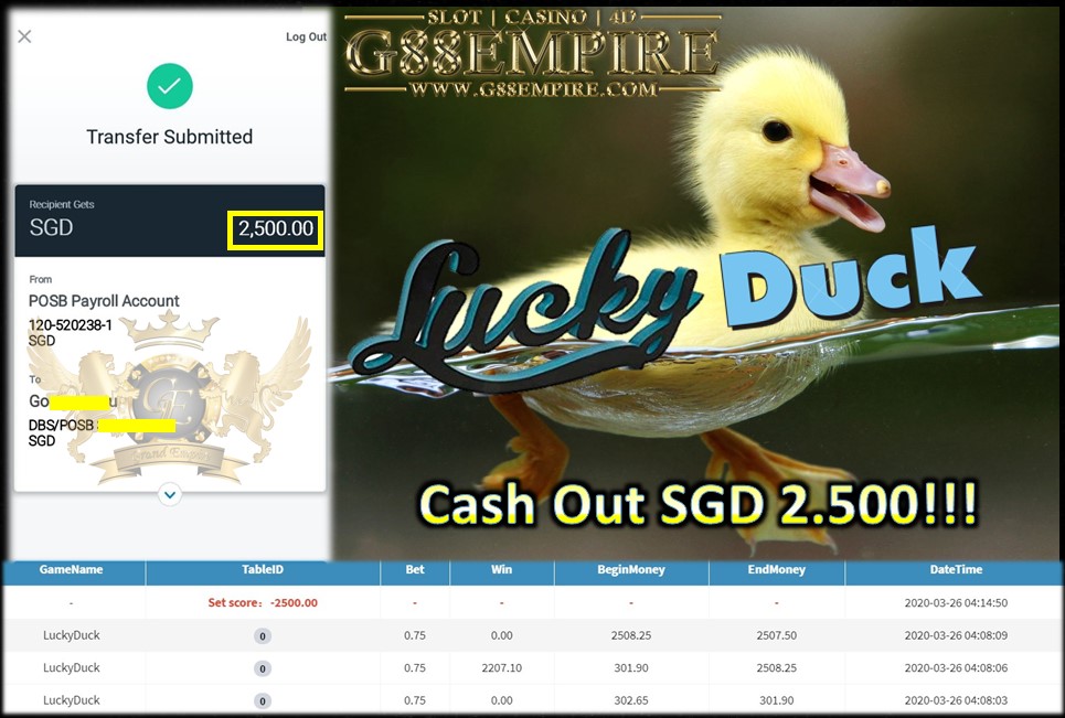 LUCKYDUCK CASH OUT SGD 2.500!!!