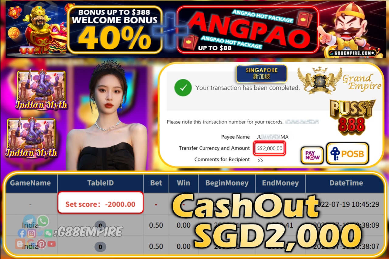 PUSSY888 ~ INDIA CASHOUT SGD2000!!!