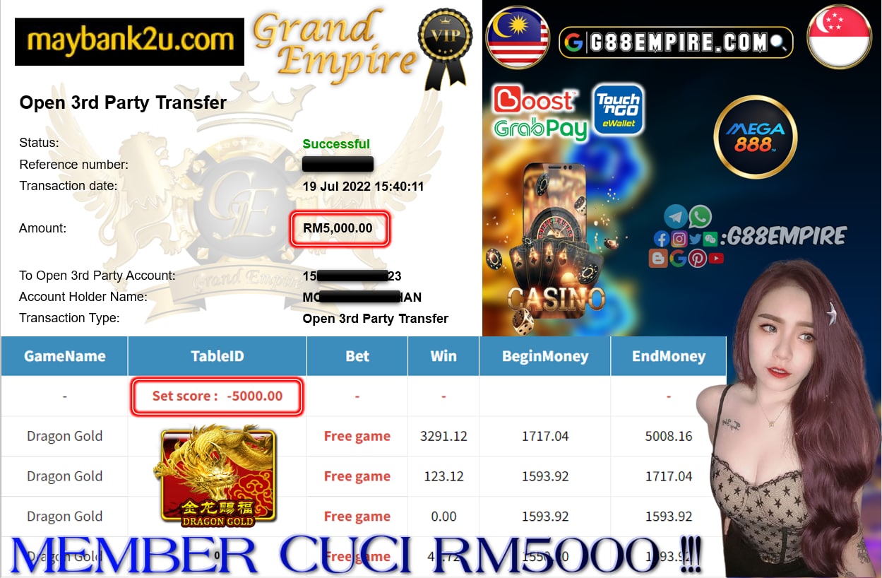 MEGA888 - DRAGON GOLD CUCI RM5000 !!!