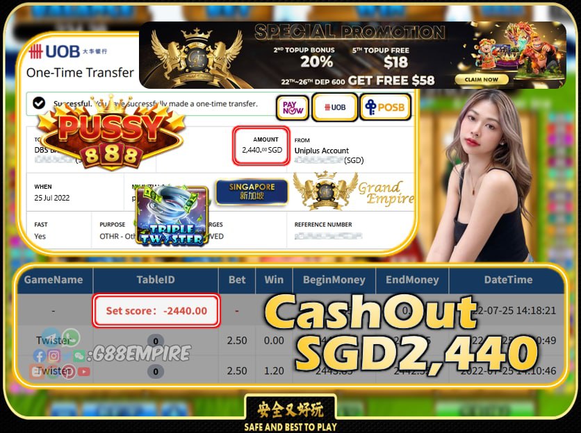 PUSSY888 ~ TWISTER CASHOUT SGD2440 !!!