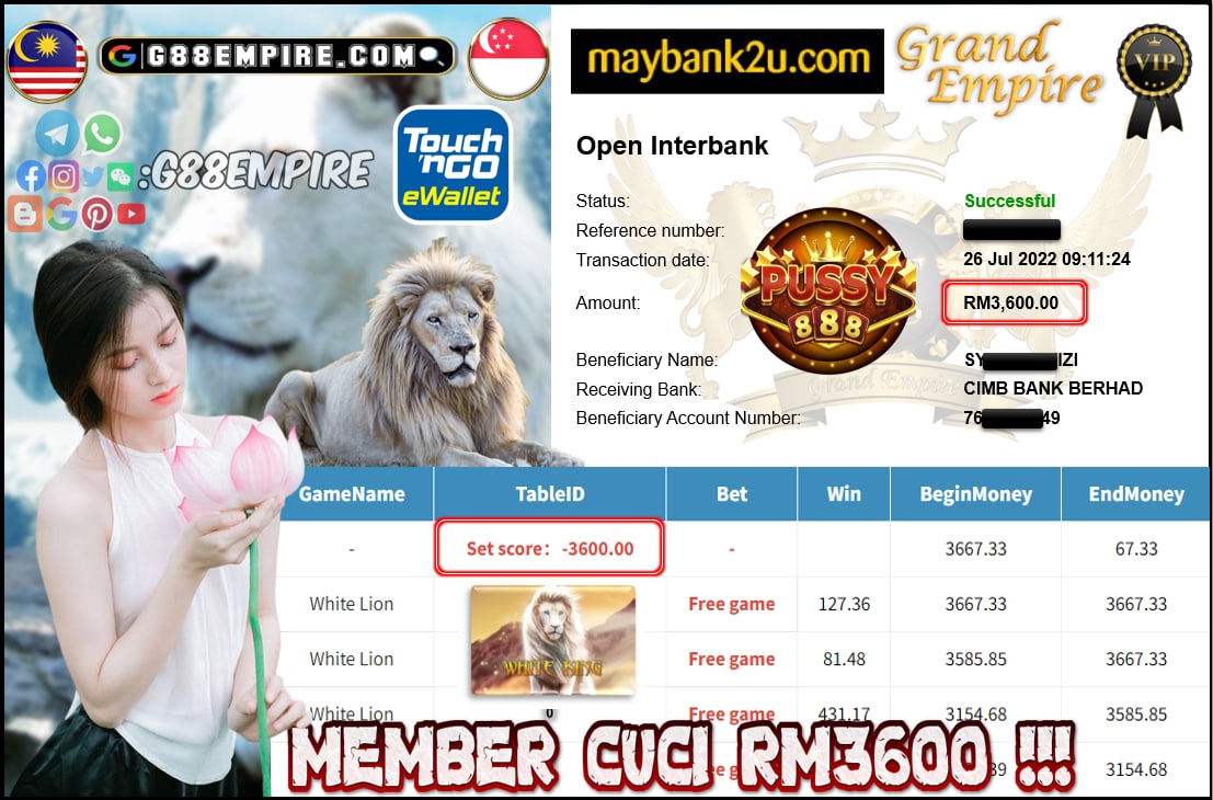 PUSSY888  WHITE LION CUCI RM3,600