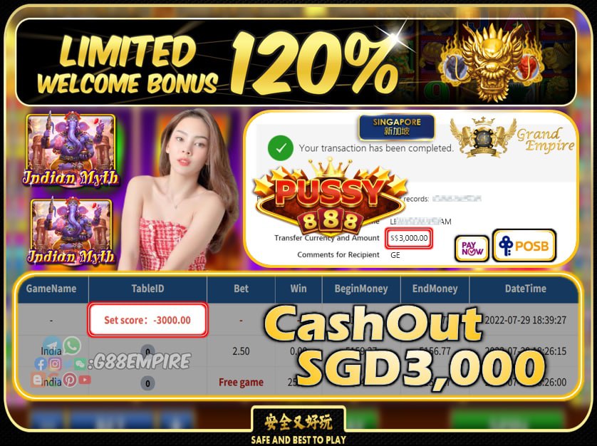 PUSSY888 ~ INDIA CASHOUT SGD3000 !!!