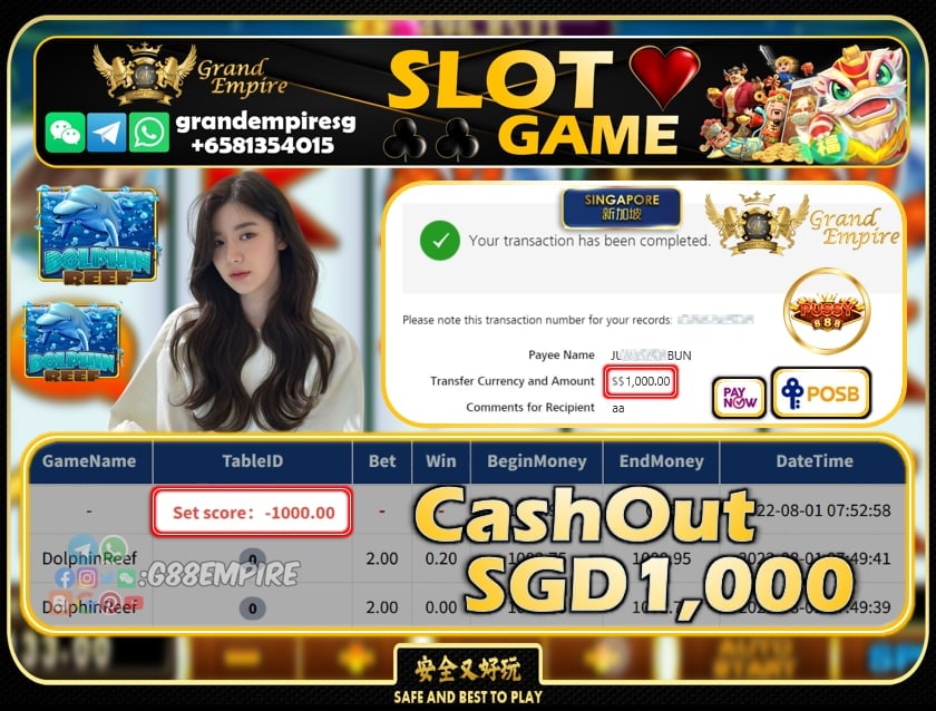PUSSY888 ~ DOLPHINREEF CASHOUT SGD1000!!!