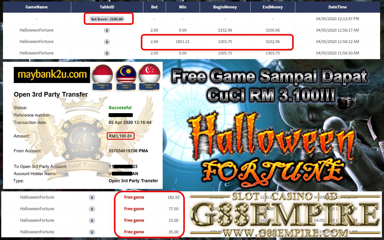 HALLOWEENFORTUNE FREE GAME SAMPAI DAPAT CUCI RM 3.100!!!