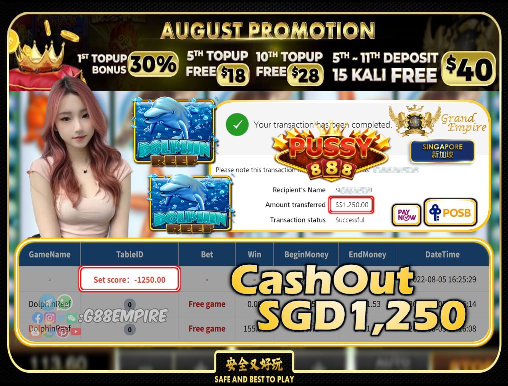 PUSSY888 ~ DOLPHIN REFF CASHOUT SGD1250!!!