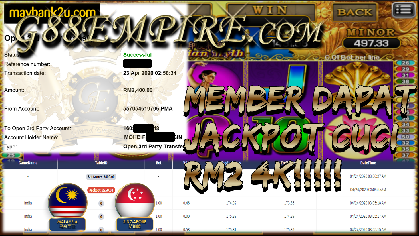 MEMBER  DPT JACKPOT CUCI RM2,400!!!!!