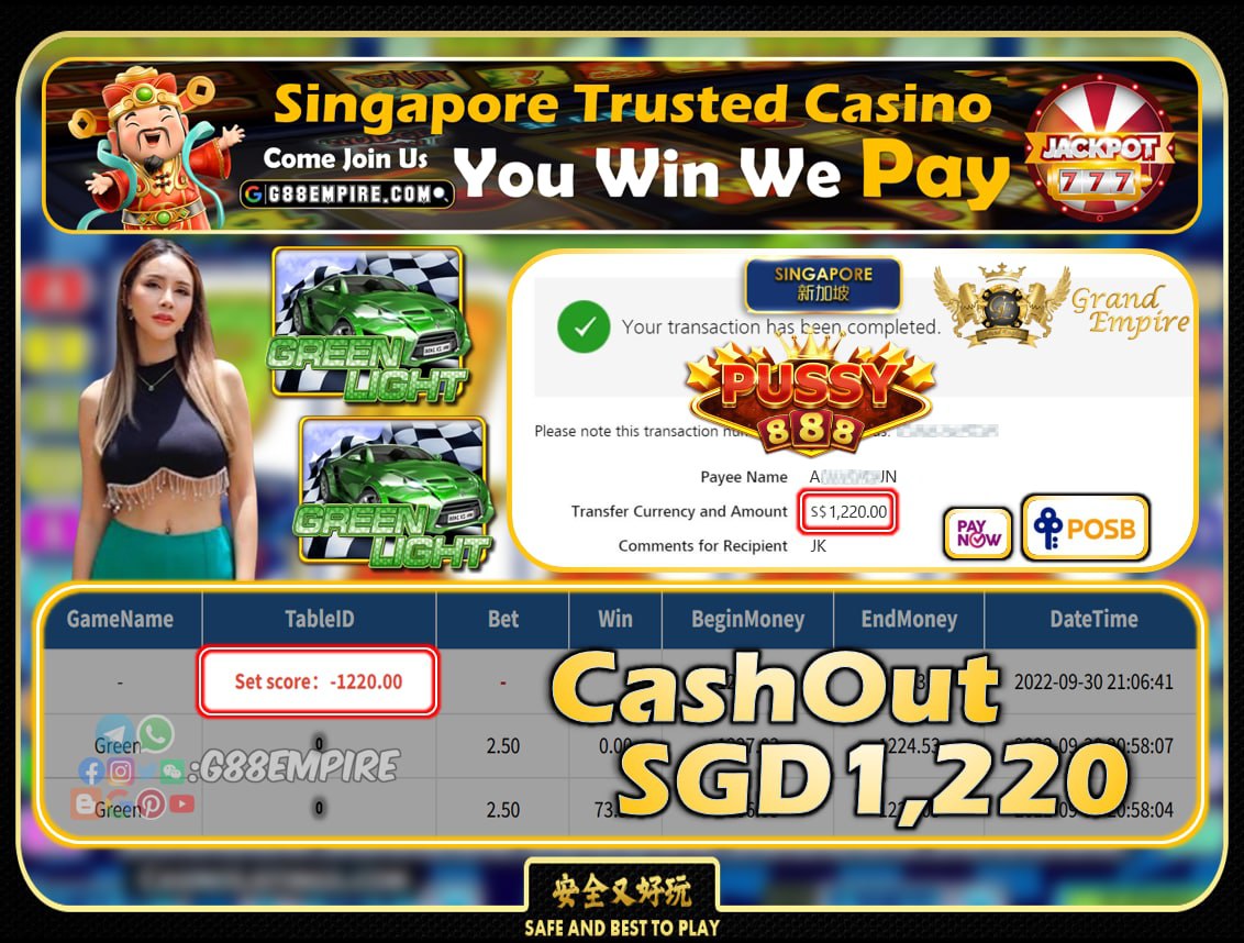 PUSSY888 ~ GREEN CASHOUT SGD1220!!