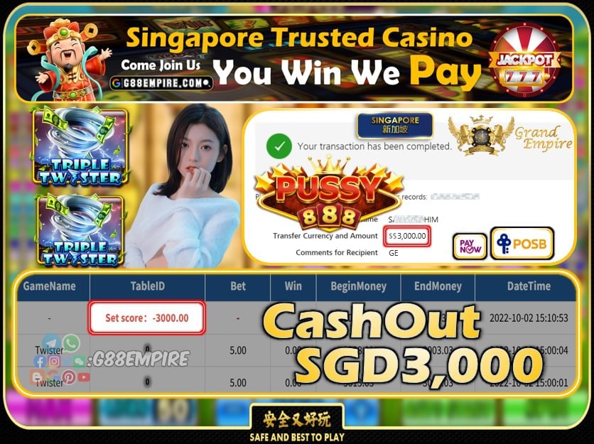 PUSSY888 ~ TWISTER CASHOUT SGD3000 !!!