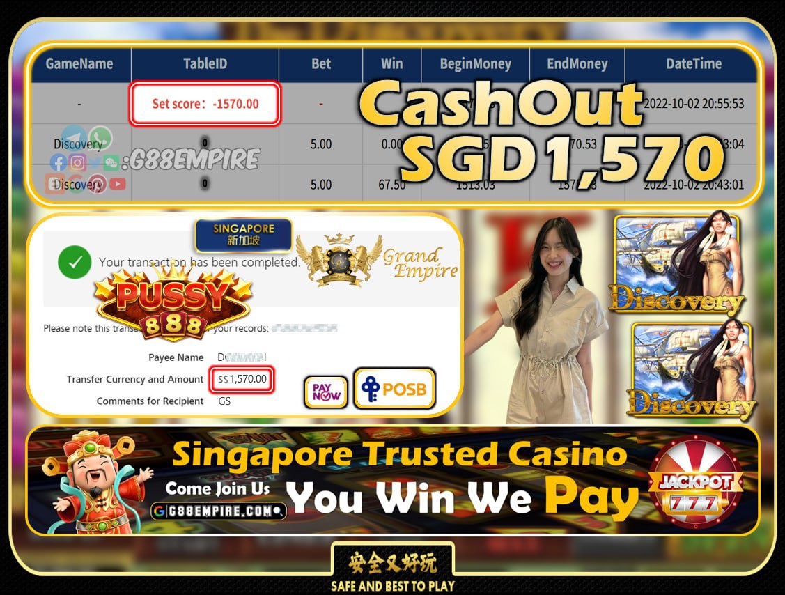 PUSSY888 ~ DISCOVERY CASHOUT SGD1570!!!
