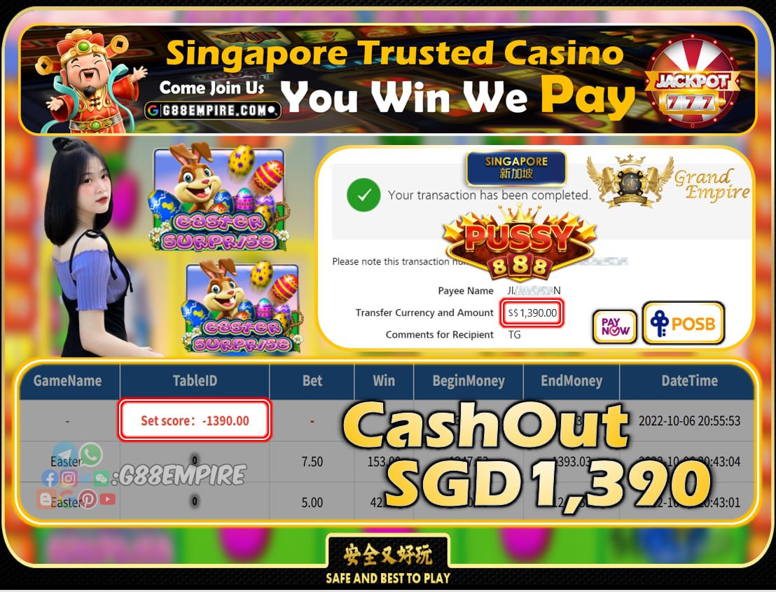 PUSSY888 ~ EASTER CASHOUT SGD1390!!!
