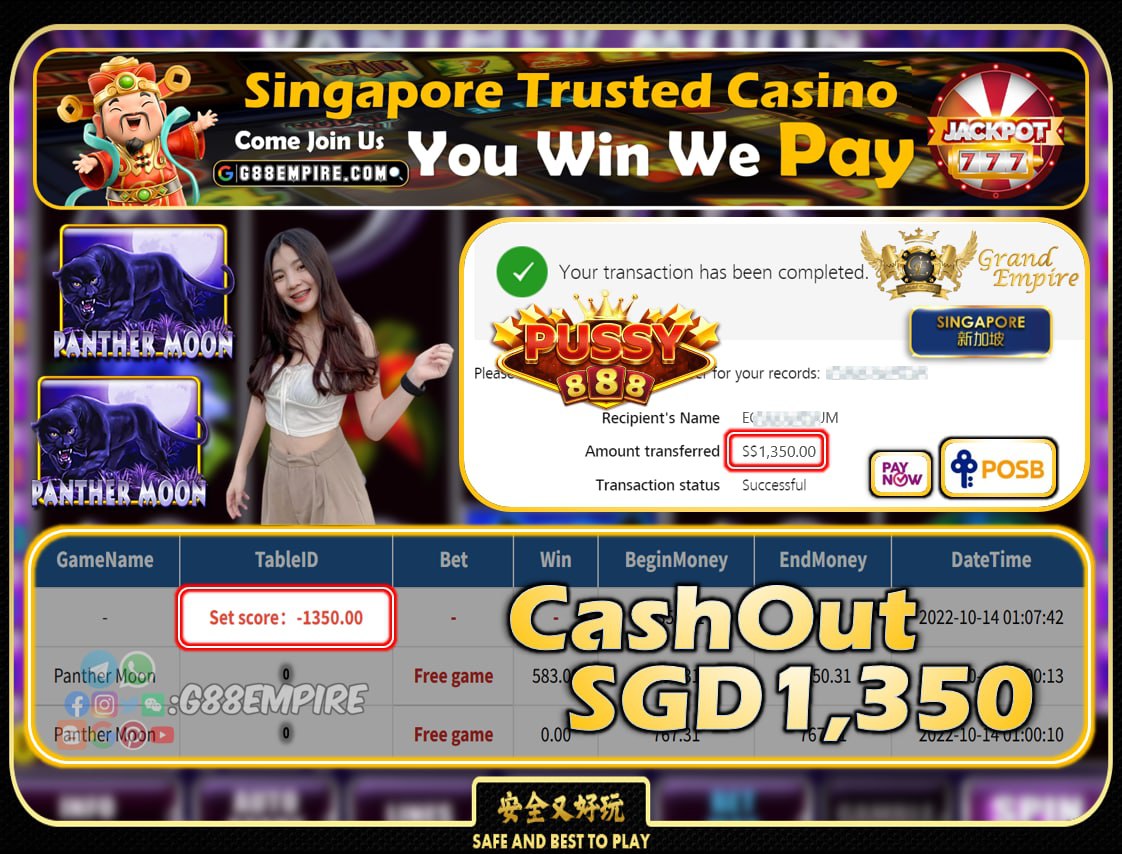 PUSSY888 ~ PANTHERMOON CASHOUT SGD1350!!!