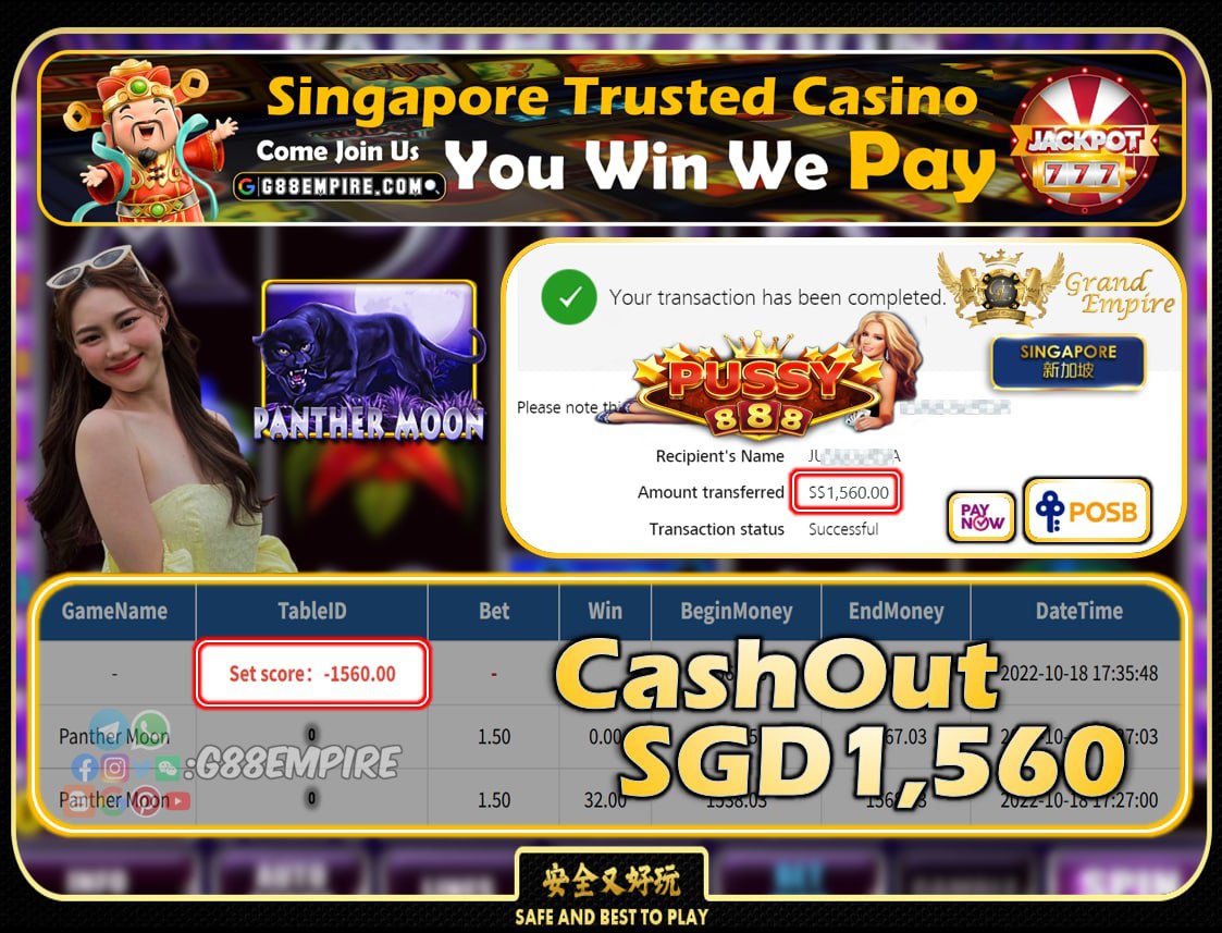 PUSSY888 ~ PANTHERMOON CASHOUT SGD1560!!!