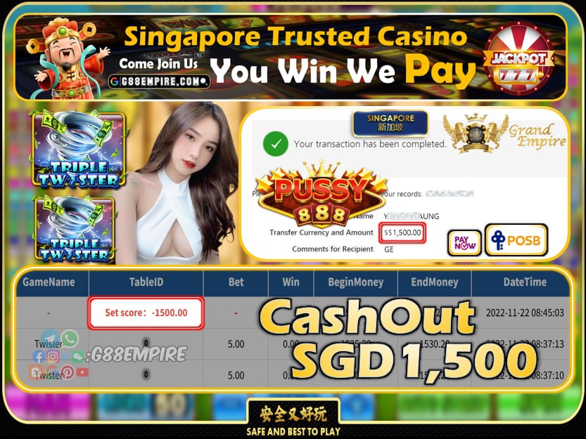 PUSSY888 ~ TWISTER CASHOUT SGD1500 !!!