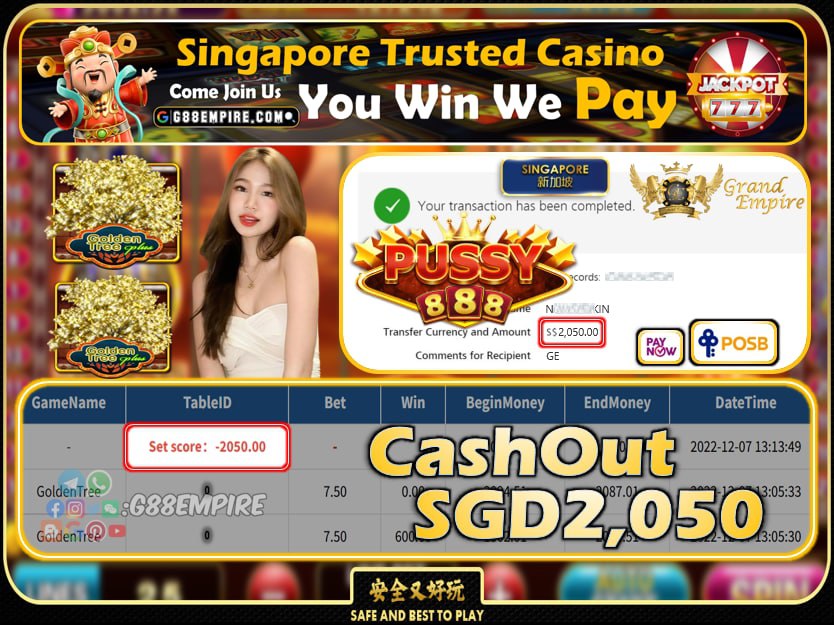PUSSY888 ~ GOLDENTREE CASHOUT SGD2050 !!!