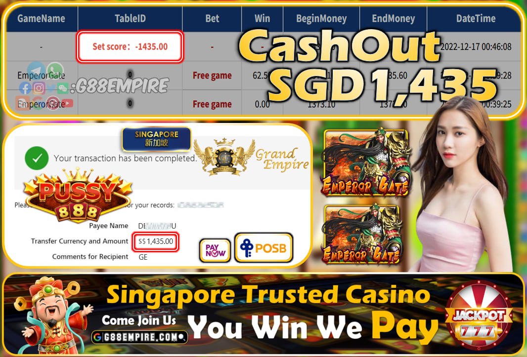 PUSSY888 ~ EMPERORGATE CASHOUT SGD1435!!!