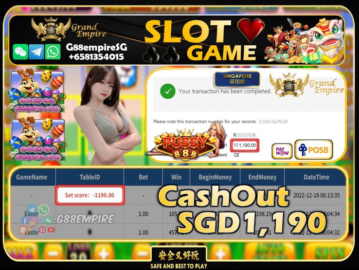 PUSSY888 ~ EASTER CASHOUT SGD1190!!!