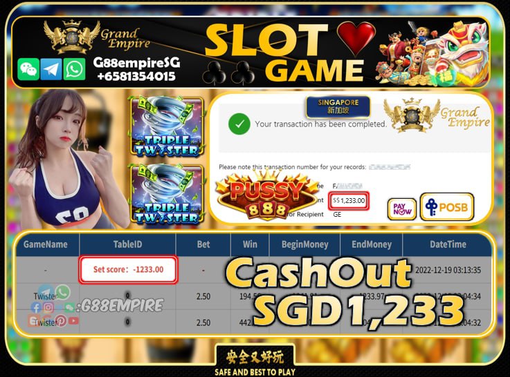 PUSSY888 ~ TWISTER CASHOUT SGD1233!!!