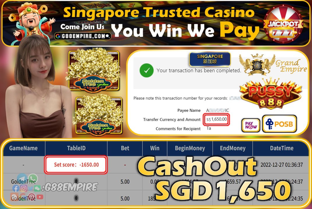 PUSSY888 ~ GOLDENTREE CASHOUT SGD1650!!!