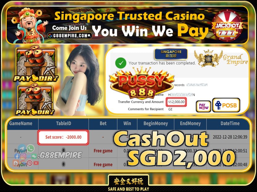 PUSSY888 ~ PAYDIRT CASHOUT SGD2000 !!!