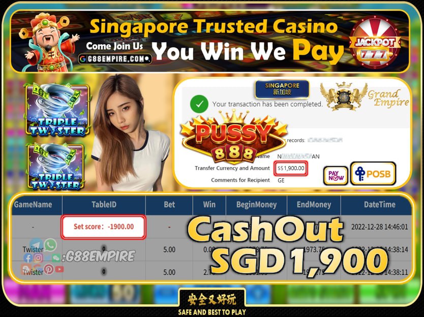 PUSSY888 ~ TWISTER CASHOUT SGD1900 !!!