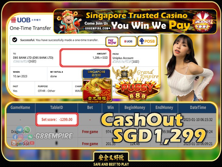 PUSSY888  ~ DRAGON GOLD CASHOUT SGD1299!!!
