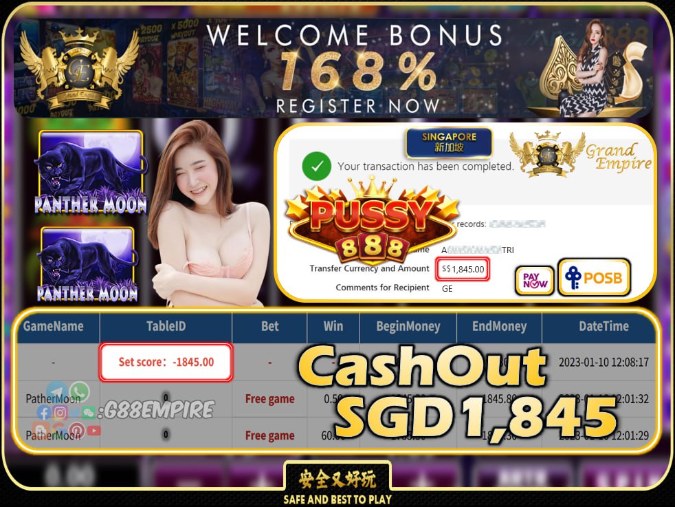 PUSSY888  ~ PANTHERMOON CASHOUT SGD1845 !!!