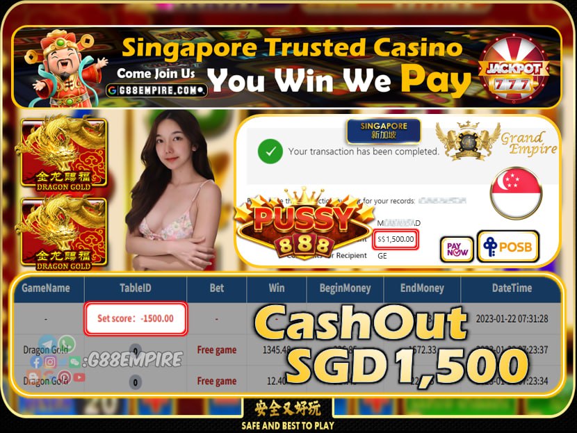 PUSSY888 ~ DRAGON GOLD CASHOUT SGD1500!!!