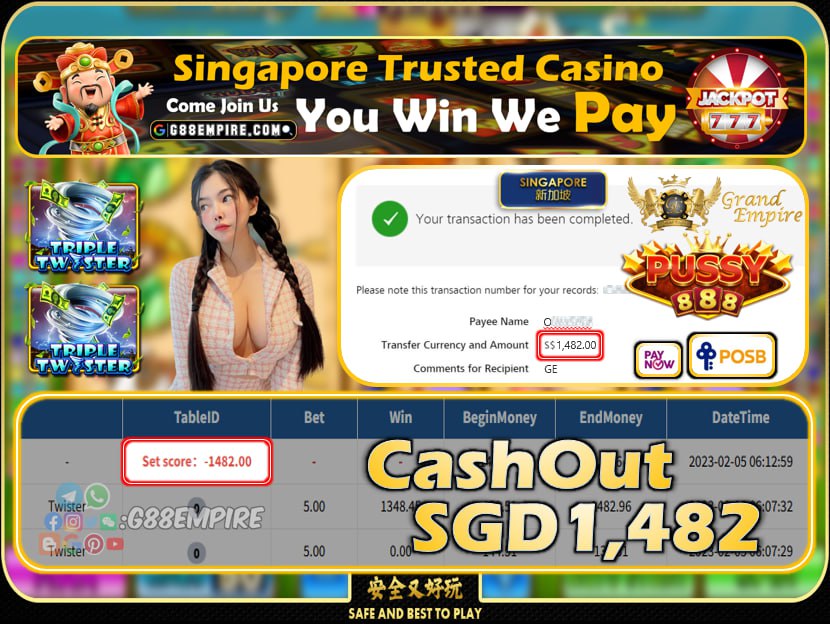 PUSSY888 ~ TWISTER CASHOUT SGD1482!!!