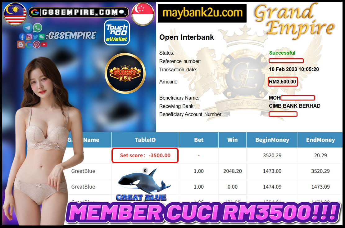PUSSY888 - GREATBLUE CUCI RM3,500